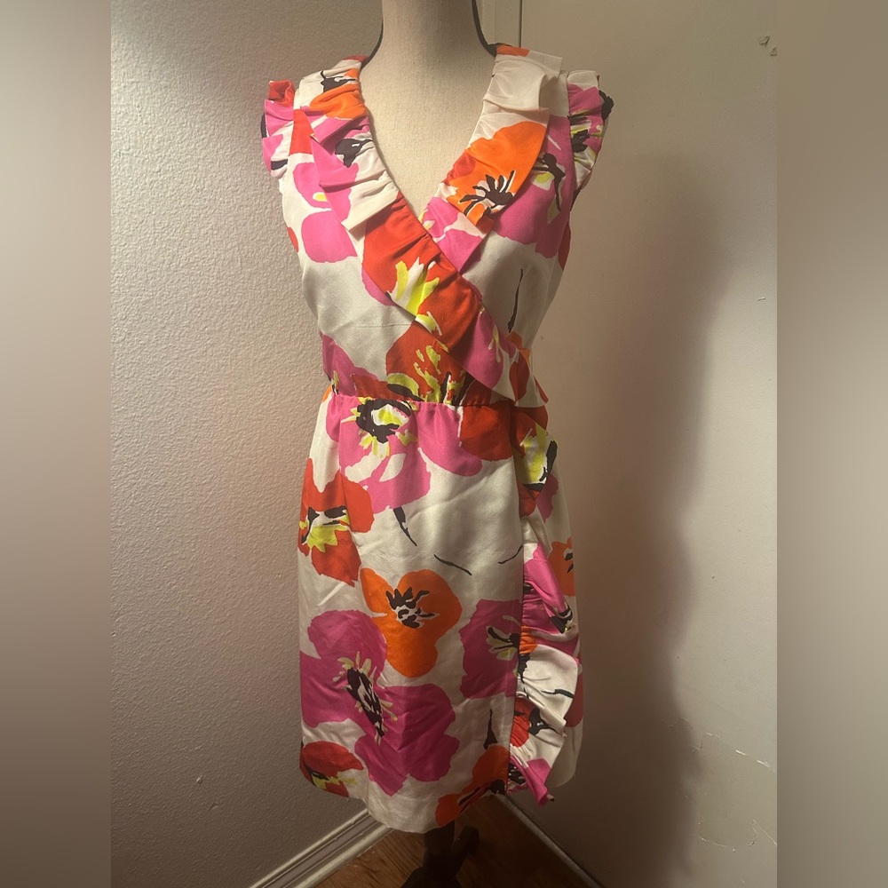 Kate Spade Pink and Orange Pleated Sundress 100% Silk